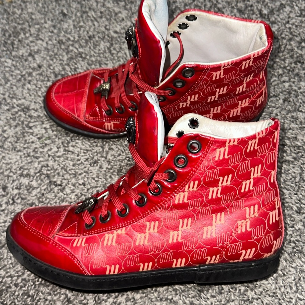 Mauri Ladies Red Genuine Nappa Patent Leather Alligator Casual Sneakers